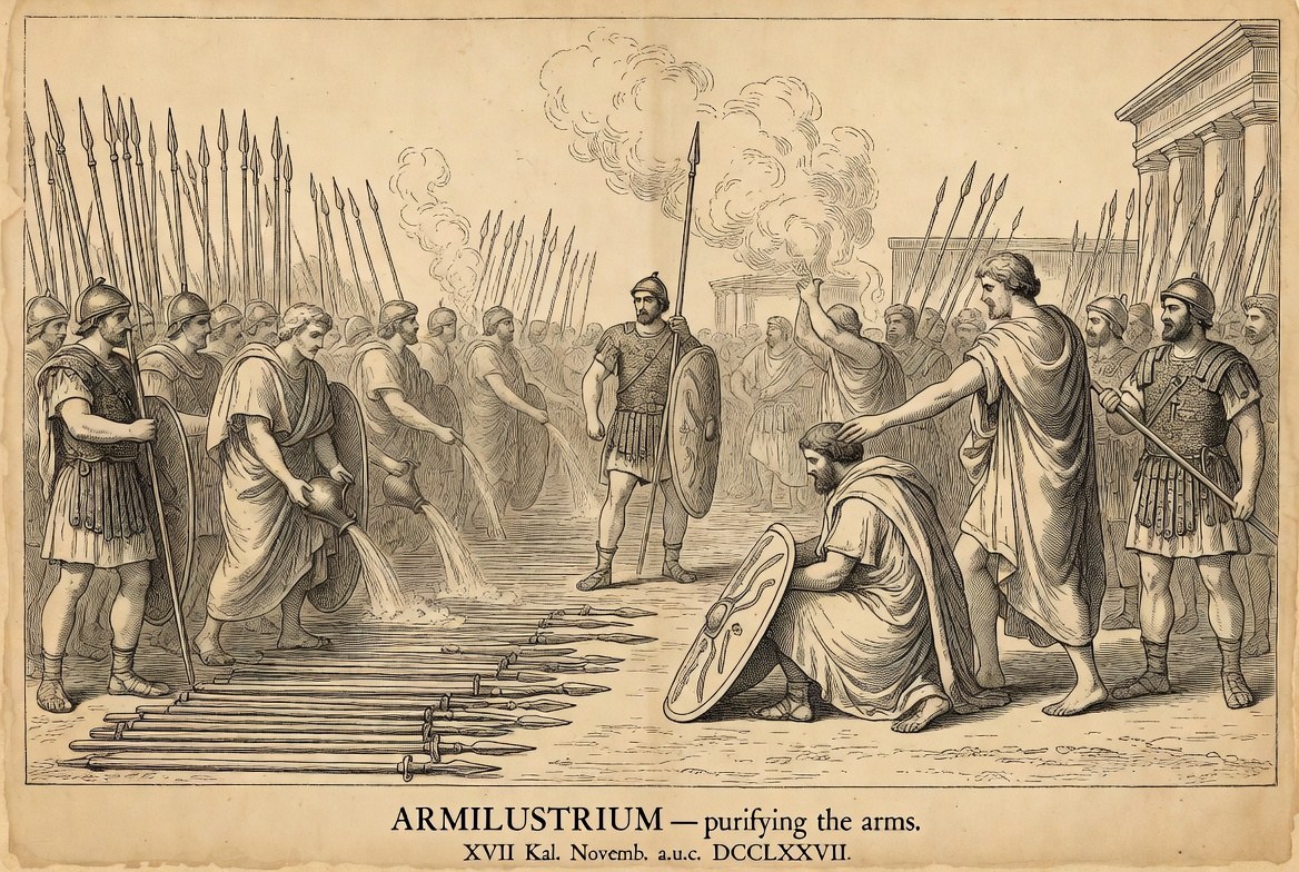 Sketch of Romans purifying spears and shields at the Armilustrium