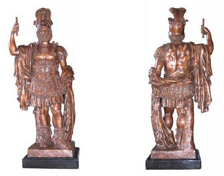 Front and back of a bronze Mars Ultor type statue in full armor